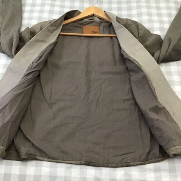 EMU Australia blazer jacket leather neutral tone beige grey open front pockets - Picture 8 of 12